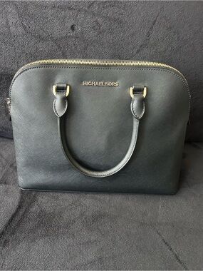 Michael Kors Black Saffiano Dome Satchel with Gold Hardware